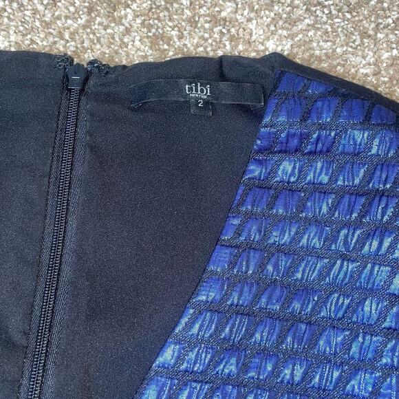 Tibi Quilted Lurex Jacquard Dress blue black SIze 2 Navy blue/black mermaid - Picture 3 of 12